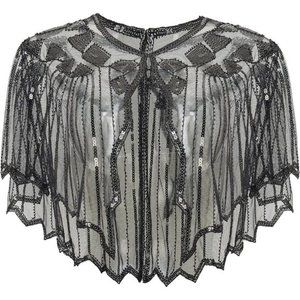 Babeyond Sequin Beaded Evening Cape 1920s Shawl  Wraps (Black)
